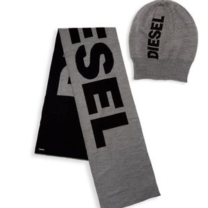 Diesel Gray 2-Piece Logo Scarf & Beanie Set